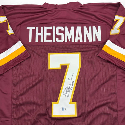 Autographed Joe Theismann 83 MVP Washington Burgundy Football Jersey Beckett BAS COA | Certified Authentic Signed Memorabilia | vintageantiquesgifts.com