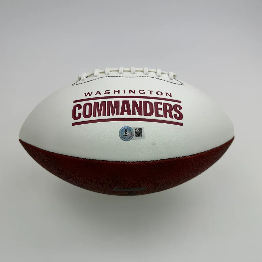 White and maroon Washington Commanders autographed football with official authentication
