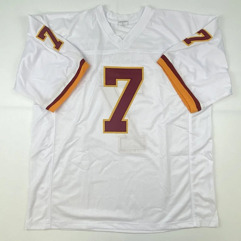Autographed Joe Theismann Washington white custom jersey with maroon gold 7
