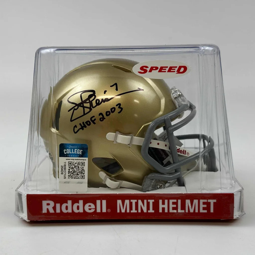 Autographed Joe Theismann CHOF 2003 Notre Dame Fighting Irish Mini Football Helmet JSA COA | Authenticated Signed Sports Collectible | vintageantiquesgifts.com