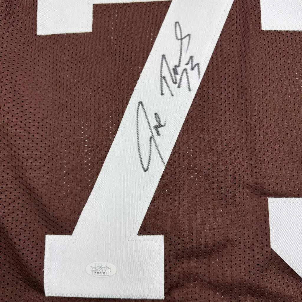 Brown mesh custom football jersey with white number 7 and autograph on stripe professional sports league memorabilia