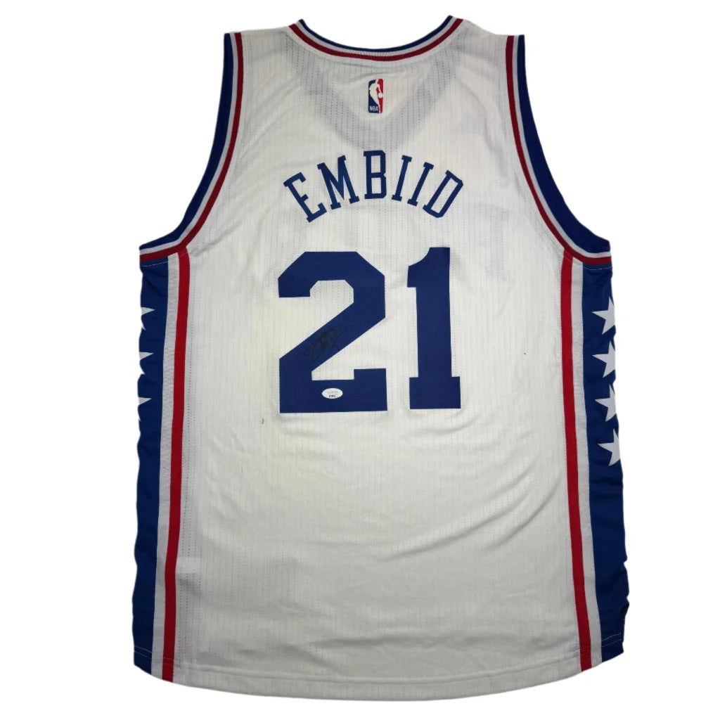White Embiid #21 custom jersey from professional sports league for basketball fans