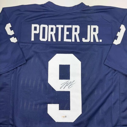 Back of autographed Joey Porter Jr. Penn State blue custom jersey number 9