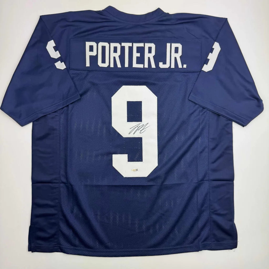 Autographed Joey Porter Jr. navy blue Penn State custom jersey back, number 9