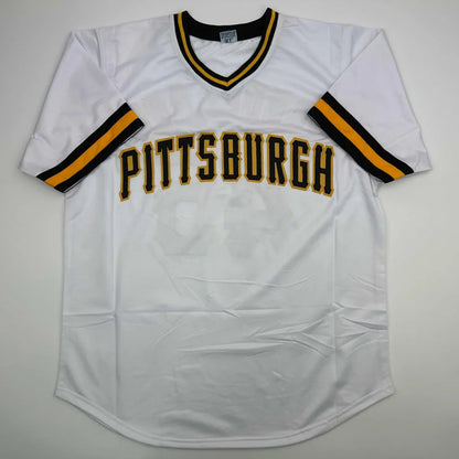 Autographed/Signed John Candelaria Pittsburgh White Baseball Jersey JSA COA