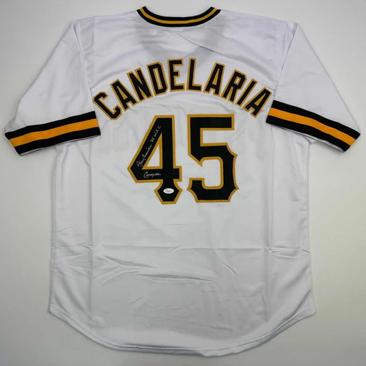 Autographed John Candelaria Pittsburgh White Baseball Jersey JSA COA | Hall of Fame Sports Memorabilia | vintageantiquesgifts.com