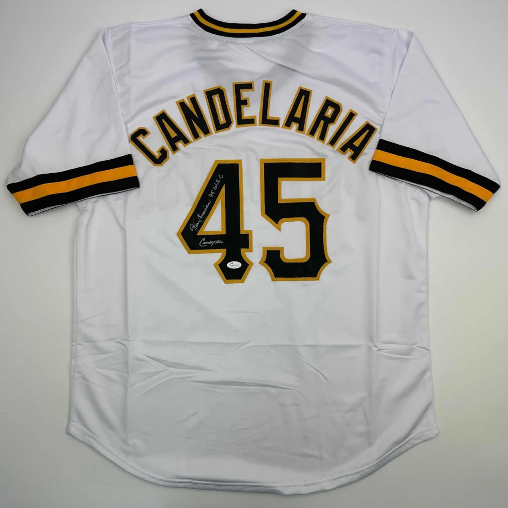 Autographed/Signed John Candelaria Pittsburgh White Baseball Jersey JSA COA