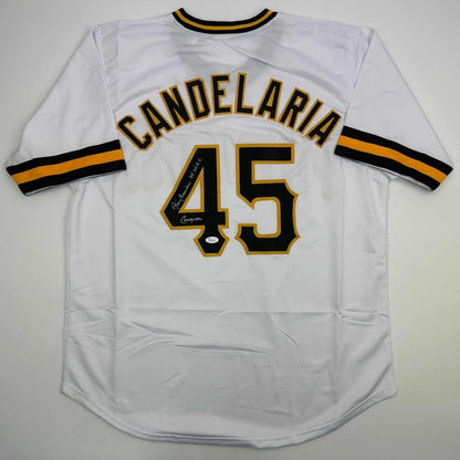 Autographed/Signed John Candelaria Pittsburgh White Baseball Jersey JSA COA