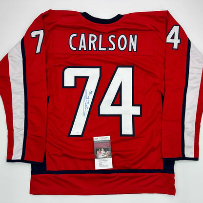 Autographed John Carlson Washington Red Hockey Jersey JSA COA | Hall of Fame Sports Memorabilia | vintageantiquesgifts.com