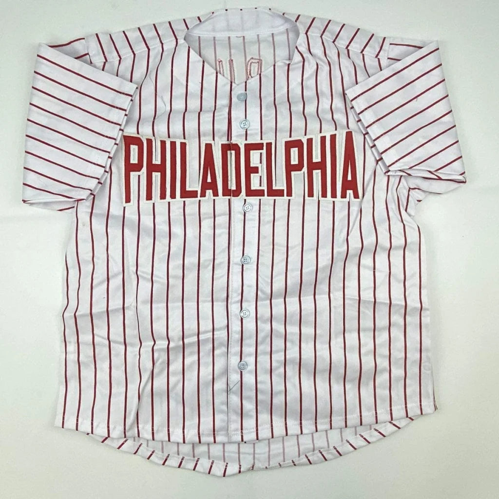 Autographed John Kruk Philadelphia Pinstripe Baseball Jersey JSA COA | Authenticated Signed Sports Jersey | vintageantiquesgifts.com