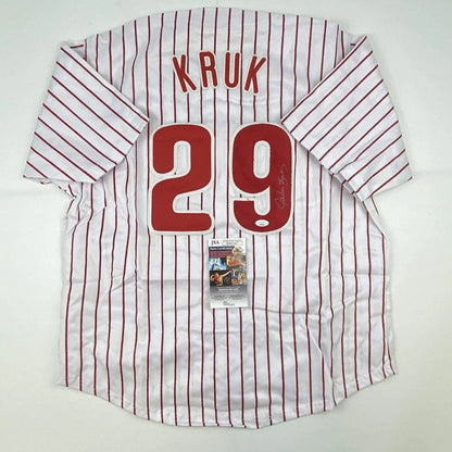 Autographed John Kruk Philadelphia Pinstripe Baseball Jersey JSA COA | Hall of Fame Sports Memorabilia | vintageantiquesgifts.com