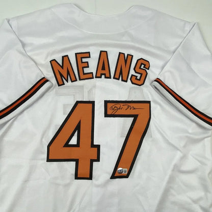 Autographed John Means custom jersey, white Baltimore pro sports league piece