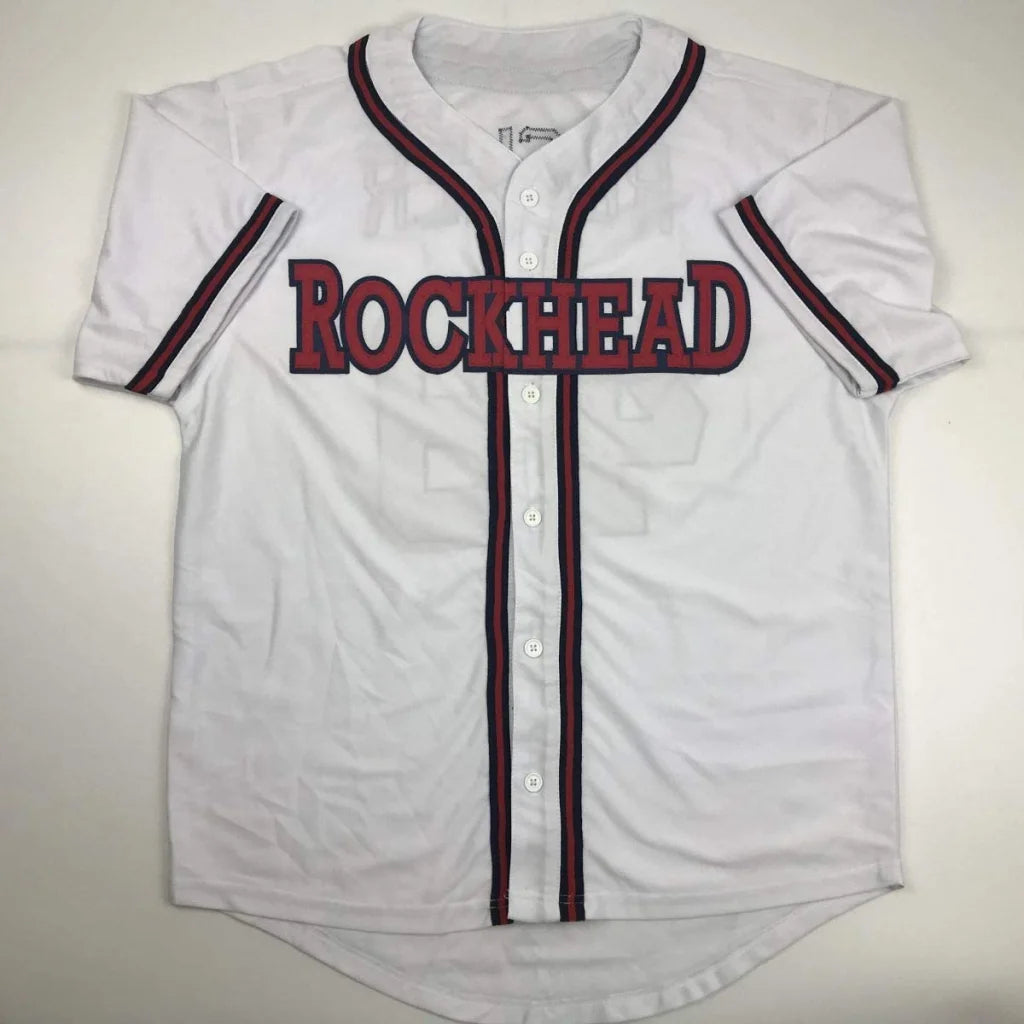 Autographed John Rocker Atlanta white custom jersey with Rockhead in red