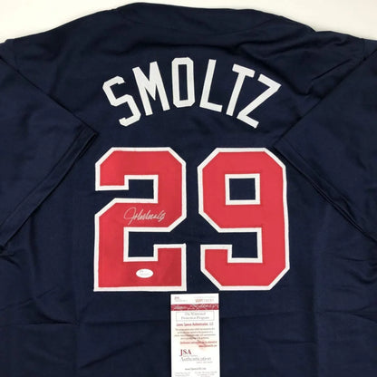 Autographed John Smoltz navy blue custom jersey with number 29, Atlanta Braves professional sports league