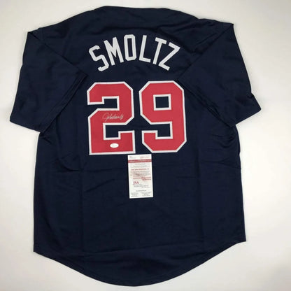Autographed John Smoltz navy blue custom jersey with Smoltz 29, JSA COA