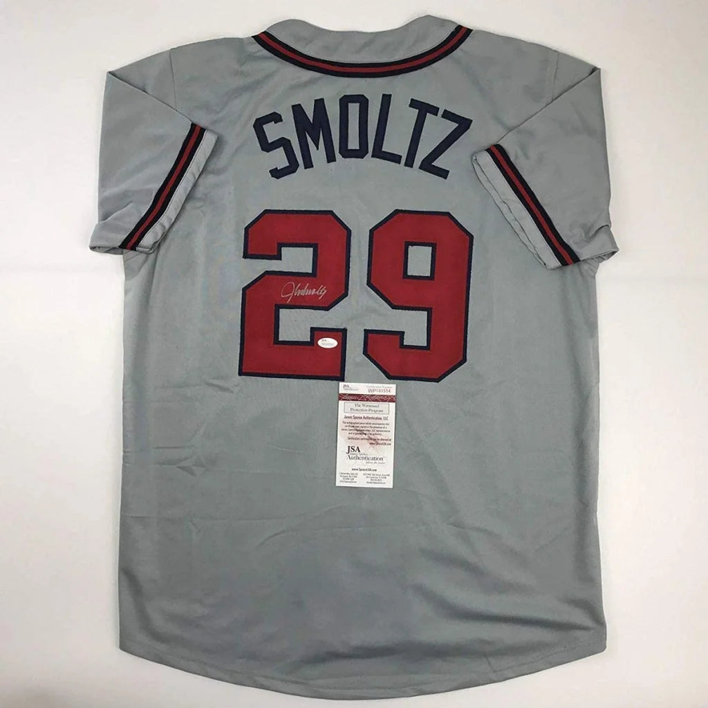 Autographed John Smoltz gray custom jersey with red 29, JSA COA