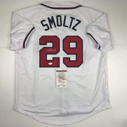 White Atlanta Braves custom jersey with Smoltz 29 autograph authentic sports collectible
