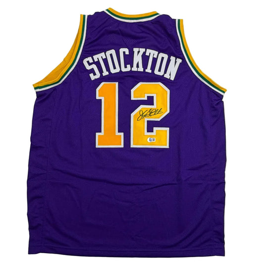 Autographed John Stockton Utah Purple Basketball Jersey Beckett BAS COA | Hall of Fame Sports Memorabilia | vintageantiquesgifts.com