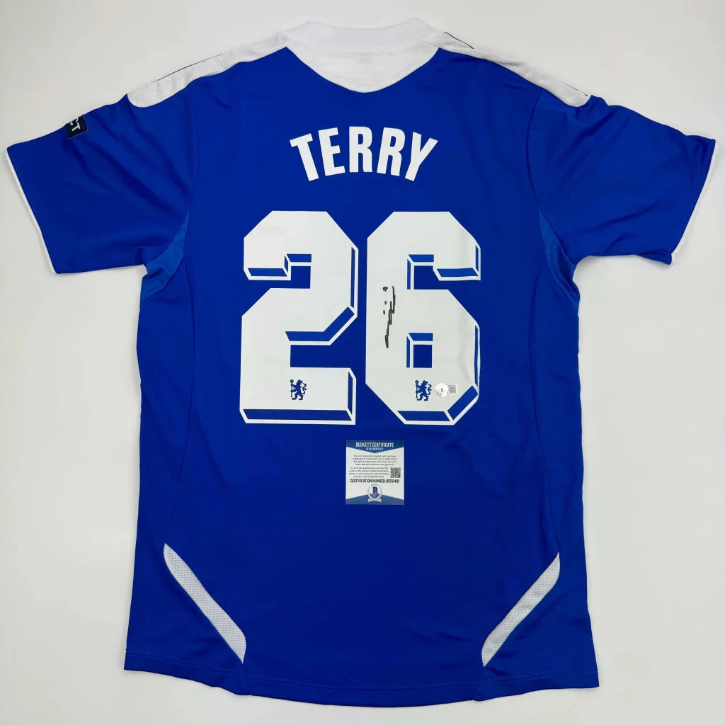 Autographed/Signed John Terry Chelsea FC 2012 Final Blue Soccer Futbol Jersey Beckett BAS COA
