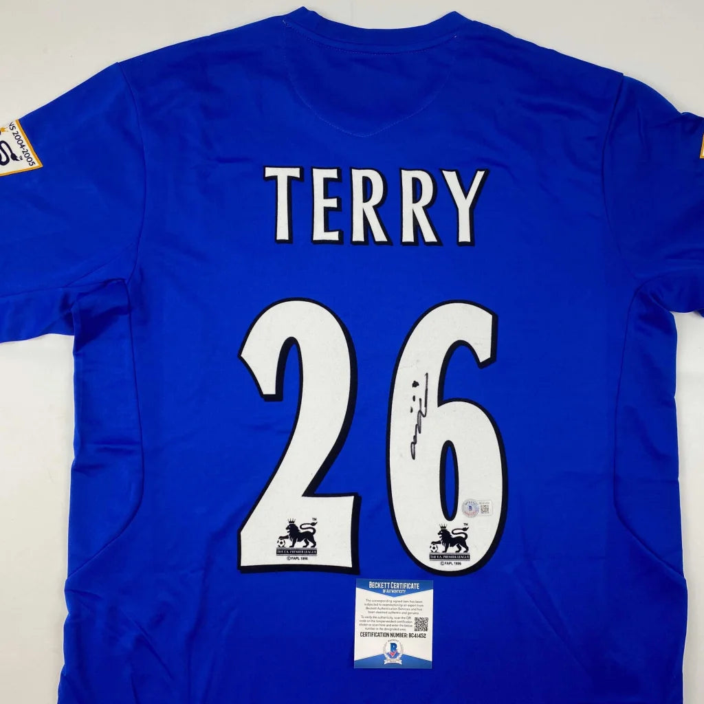 Blue John Terry Chelsea jersey with Beckett BAS authentication and Terry 26 on back