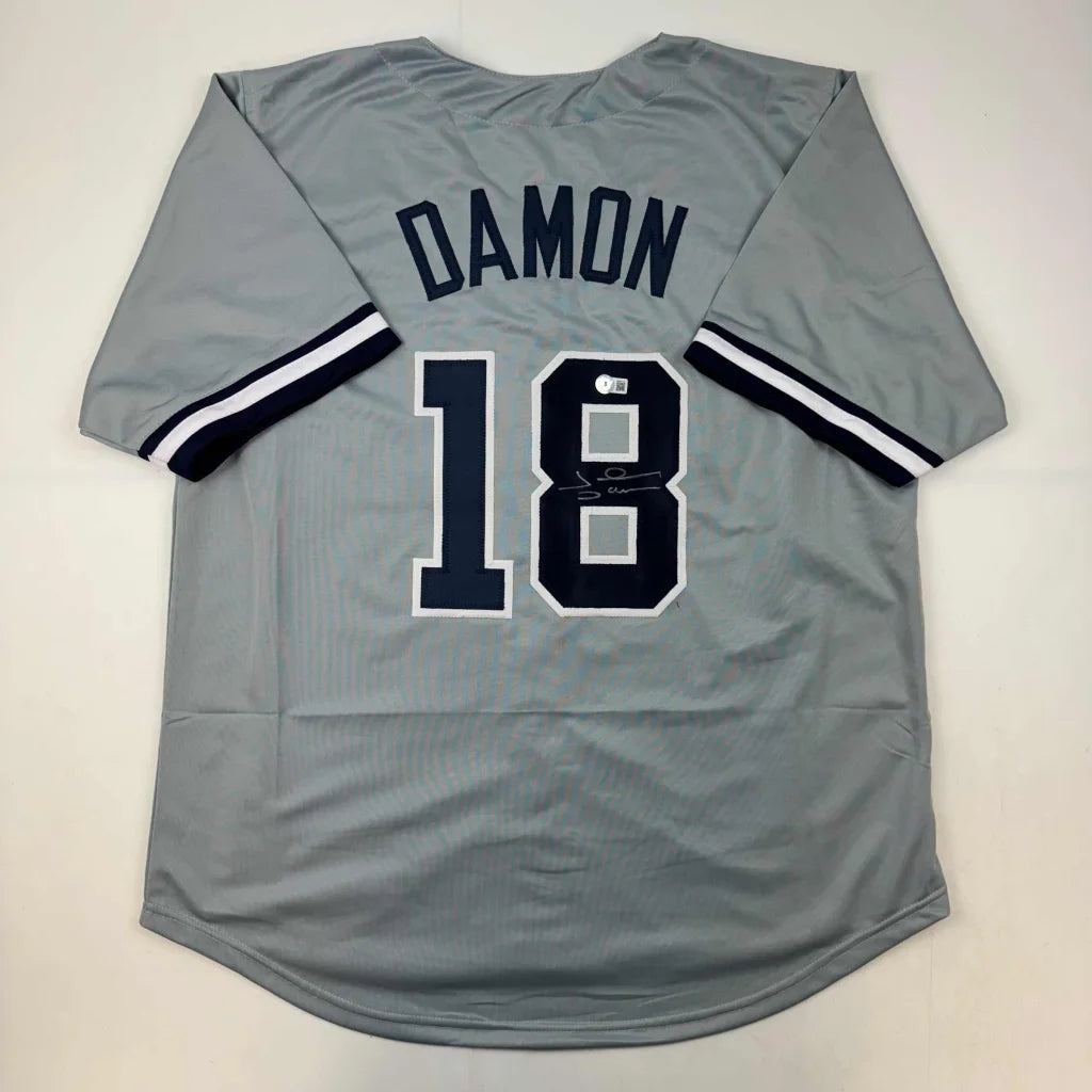 Autographed Johnny Damon New York Grey Baseball Jersey Beckett BAS COA | Hall of Fame Sports Memorabilia | vintageantiquesgifts.com