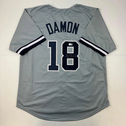 Autographed Johnny Damon New York Grey Baseball Jersey Beckett BAS COA | Hall of Fame Sports Memorabilia | vintageantiquesgifts.com