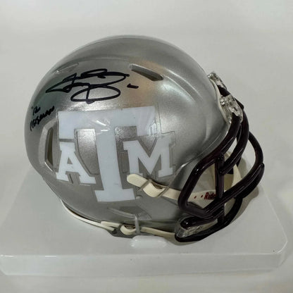 Autographed Johnny Manziel silver Texas A&M Aggies mini football helmet with white A&M logo and black faceguard