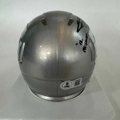 Silver football helmet with autograph showcasing third party authentication for Texas A&M fans