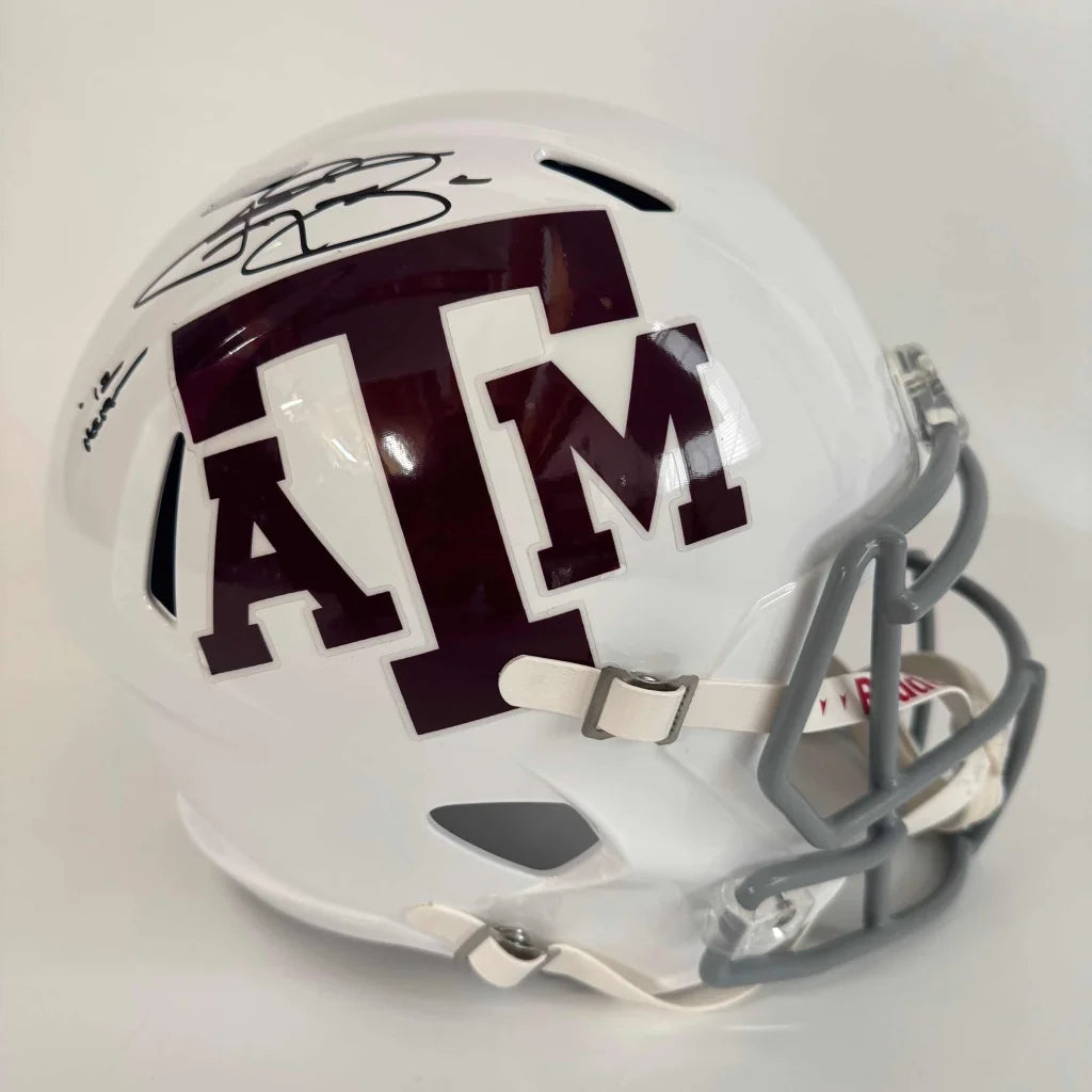 Autographed Johnny Manziel white Texas A&M Aggies football helmet