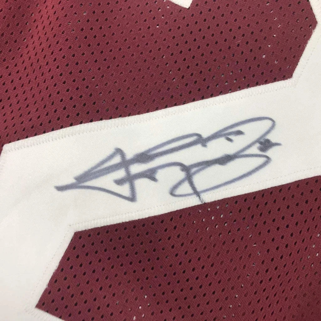 Autographed Johnny Manziel custom jersey on maroon Texas A&M mesh with gray ink signature