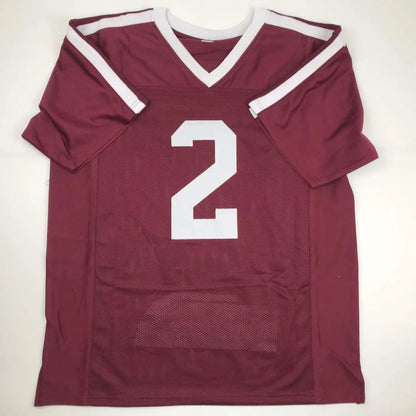 Autographed maroon and white Johnny Manziel Texas A&M custom jersey number 2 signed for professional sports fans