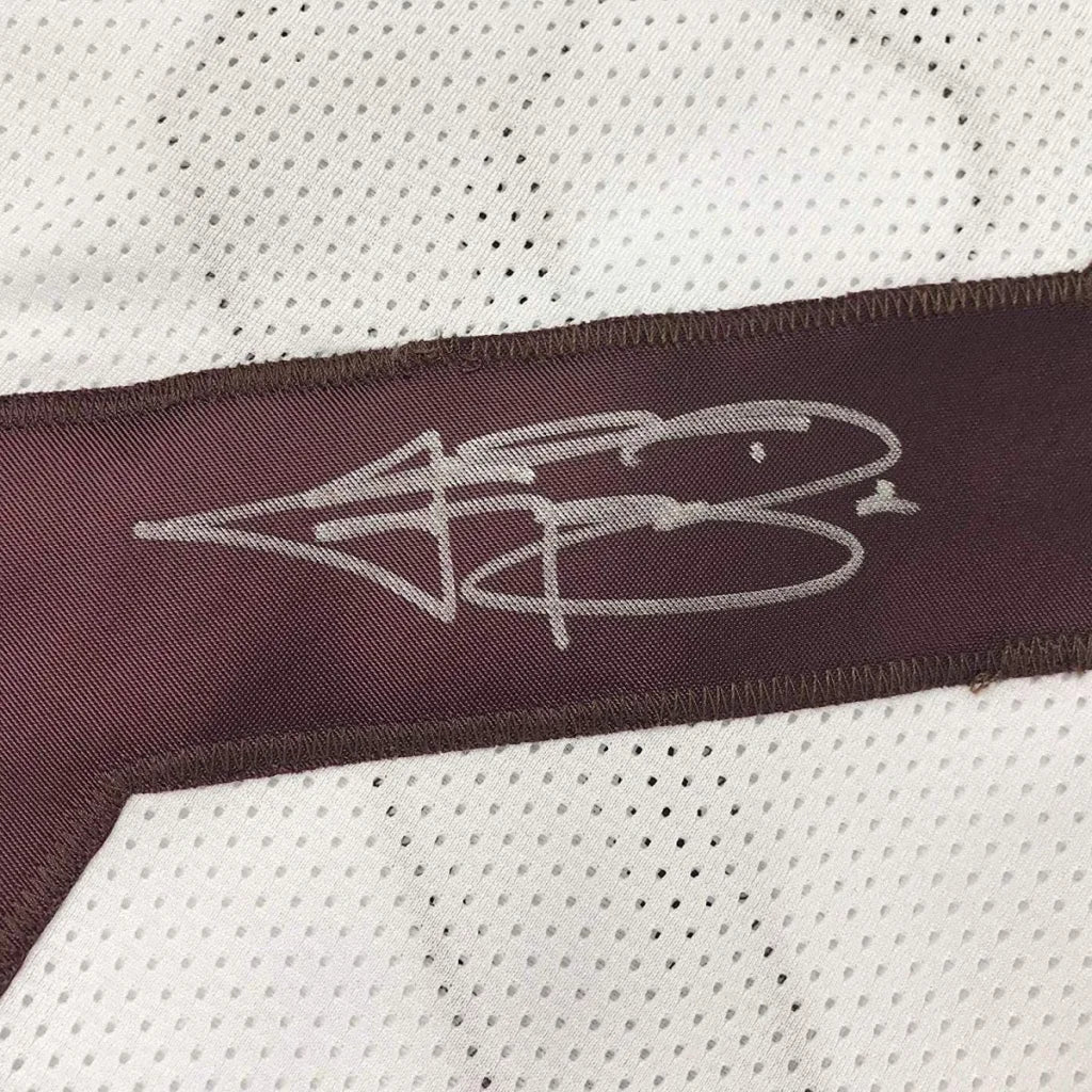 Johnny Manziel signature close up on white Texas A&M custom college football jersey