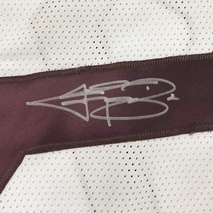 Johnny Manziel signature close up on white Texas A&M custom college football jersey