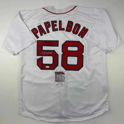 Autographed Jonathan Papelbon Boston White Baseball Jersey JSA COA | Hall of Fame Sports Memorabilia | vintageantiquesgifts.com