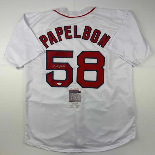 Autographed Jonathan Papelbon Boston White Baseball Jersey JSA COA | Hall of Fame Sports Memorabilia | vintageantiquesgifts.com