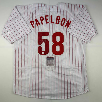 Autographed Jonathan Papelbon Philadelphia Pinstripe Baseball Jersey JSA COA | Hall of Fame Sports Memorabilia | vintageantiquesgifts.com