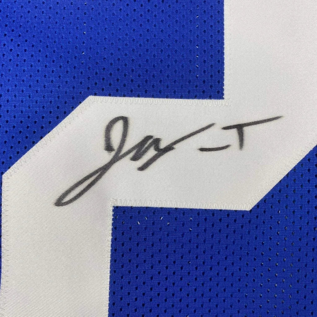 Autographed Jonathan Taylor custom jersey on Indianapolis blue mesh fabric with JSA COA