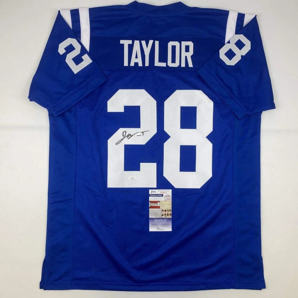 Autographed Jonathan Taylor custom Indianapolis Colts blue jersey with number 28