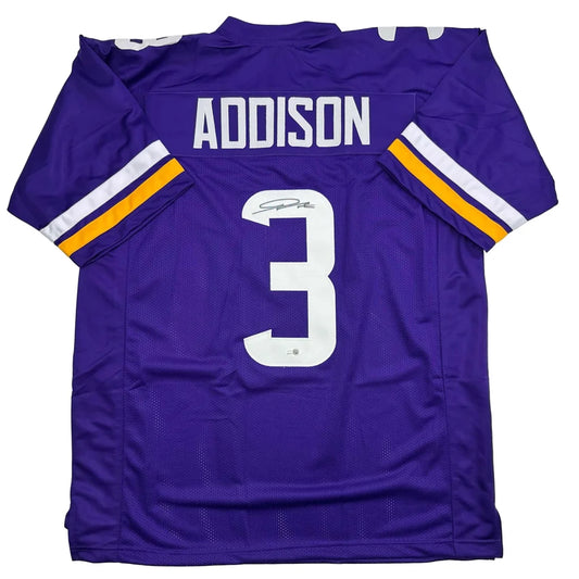 Jordan Addison signed custom jersey purple white with JSA COA