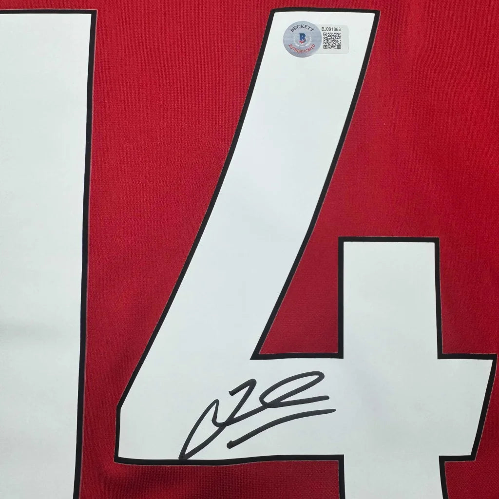 Back of autographed Jordan Henderson Liverpool red custom jersey number 14 Beckett COA