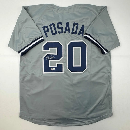 Autographed Jorge Posada New York Grey Baseball Jersey Beckett BAS COA | Hall of Fame Sports Memorabilia | vintageantiquesgifts.com