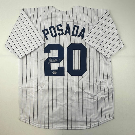 Autographed Jorge Posada New York Pinstripe Baseball Jersey Beckett BAS COA | Hall of Fame Sports Memorabilia | vintageantiquesgifts.com