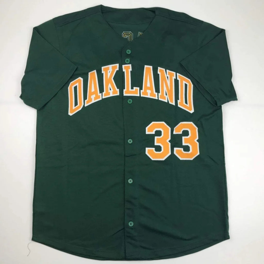 Autographed Jose Canseco Oakland Dark Green Baseball Jersey JSA COA | Authenticated Signed Sports Jersey | vintageantiquesgifts.com