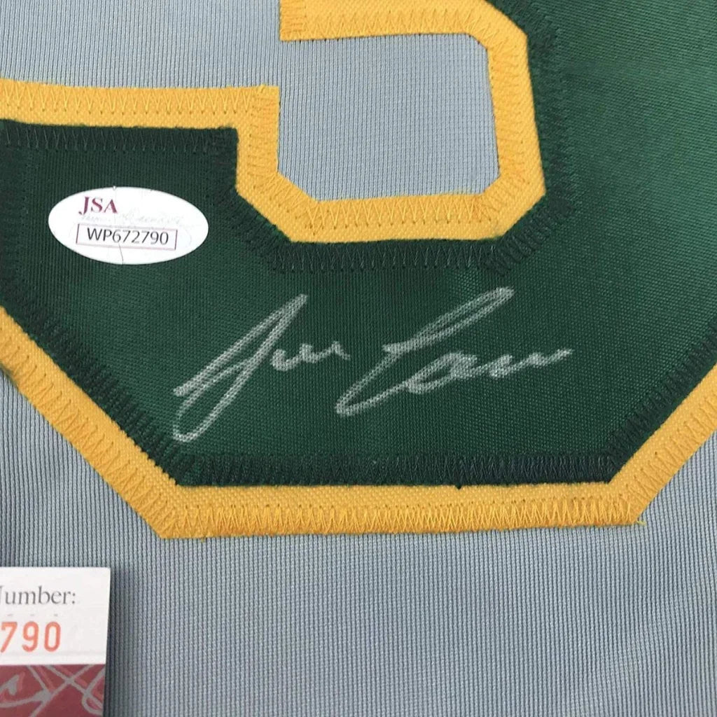 Autographed Jose Canseco Oakland gray custom jersey with green-yellow embroidered 5