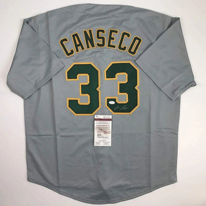 Autographed Jose Canseco gray custom jersey with green gold Canseco 33 signature