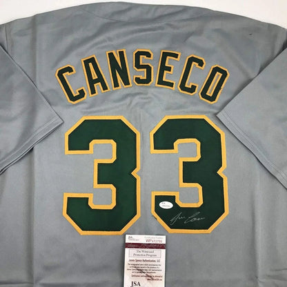 Autographed Jose Canseco gray Oakland custom jersey, number 33, JSA COA