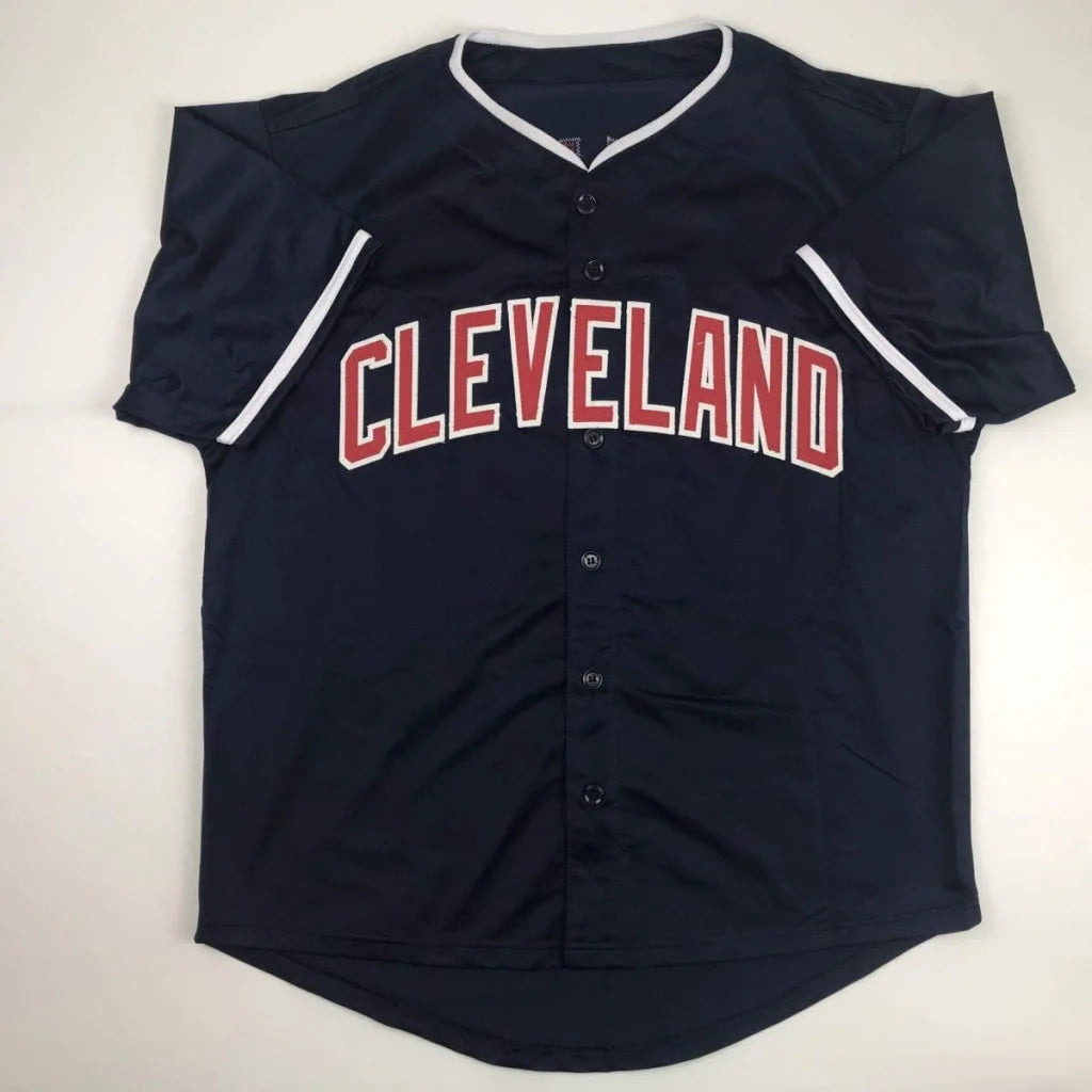 Autographed Jose Ramirez Cleveland navy blue custom jersey Beckett COA