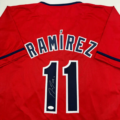 Autographed Jose Ramirez Cleveland red custom jersey with number 11, JSA COA