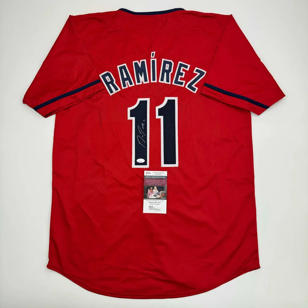 Autographed Jose Ramirez custom jersey, red Cleveland pro sports league style
