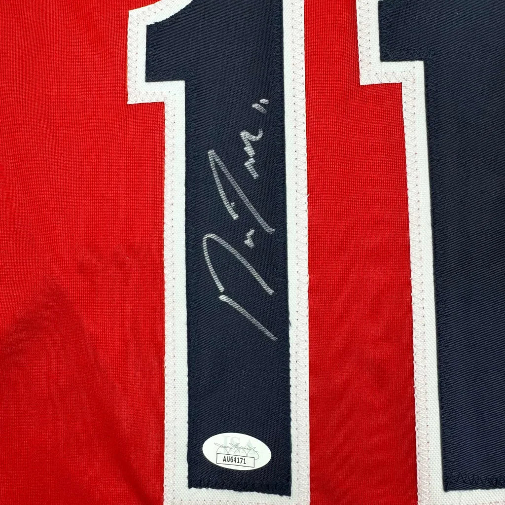Autographed Jose Ramirez Cleveland red custom jersey with number 11 signature, JSA COA